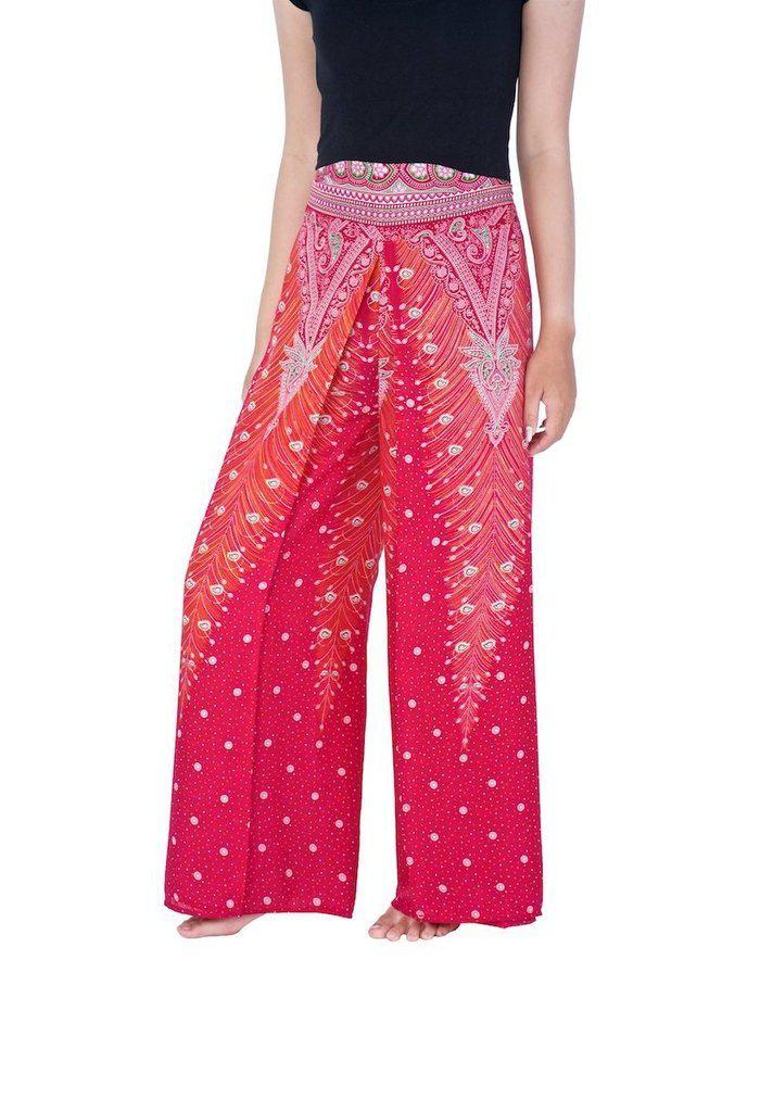Wide Leg Pants with Peacock Design - Lannaclothesdesign Shop