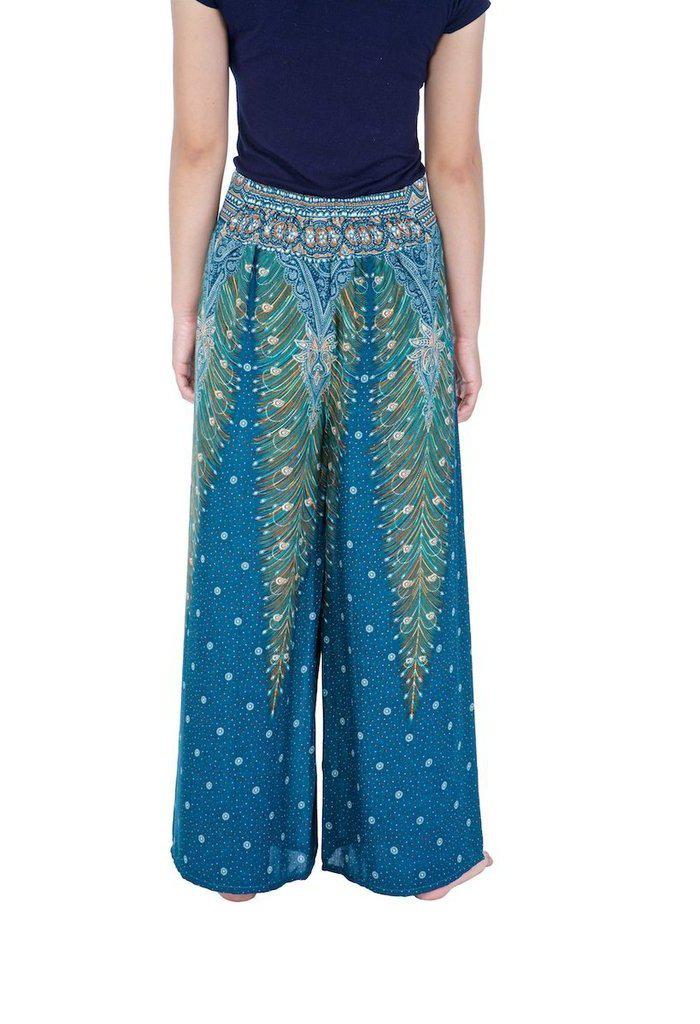 Wide Leg Pants with Peacock Design - Lannaclothesdesign Shop