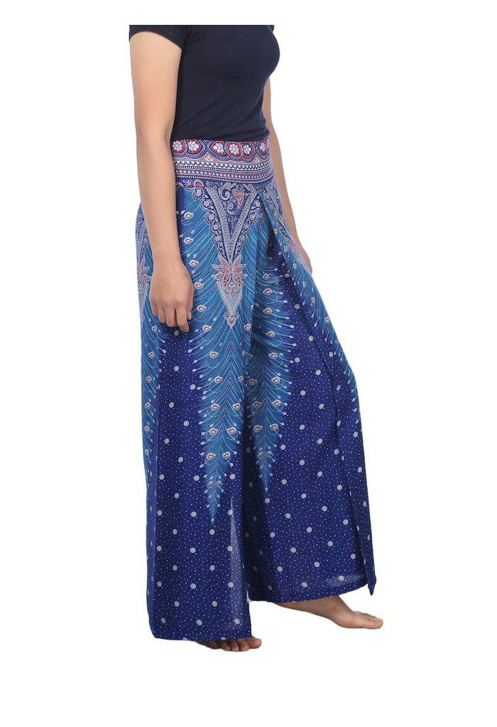 Wide Leg Pants with Peacock Design - Lannaclothesdesign Shop