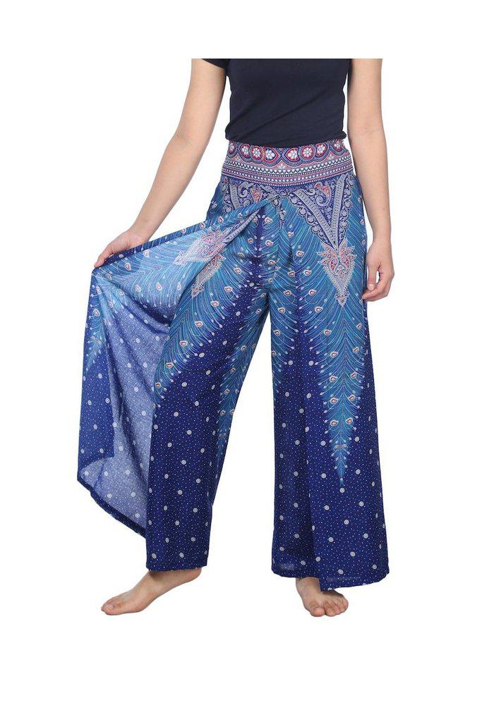 Wide Leg Pants with Peacock Design - Lannaclothesdesign Shop