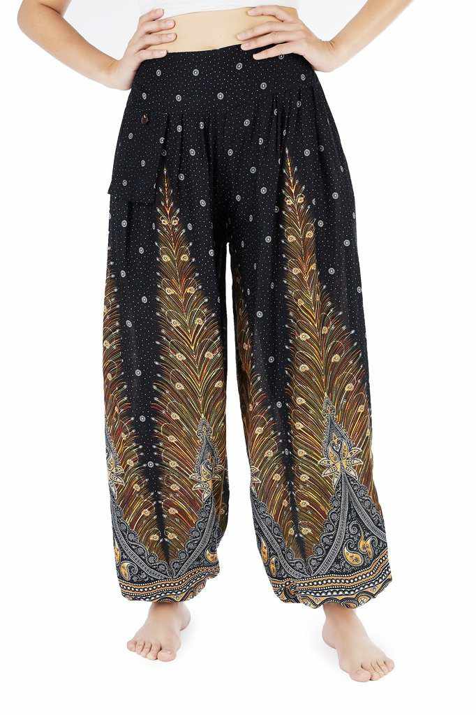 Women Black Flowy Pants - Lannaclothesdesign Shop
