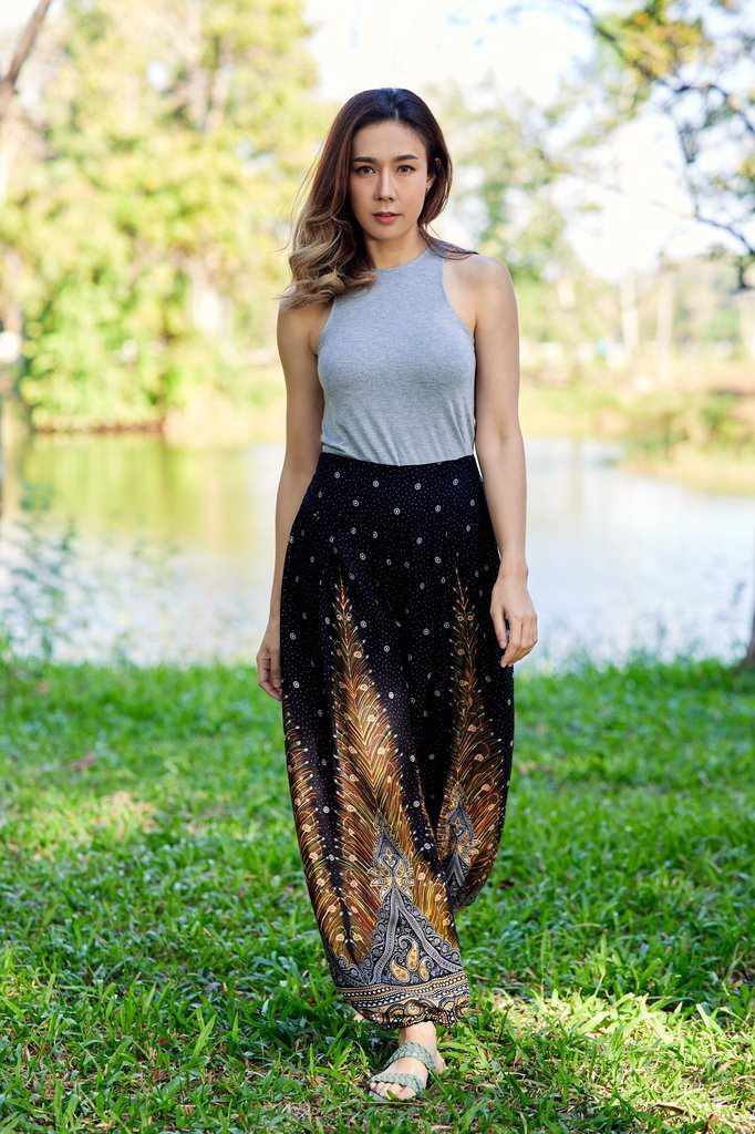 Women Black Flowy Pants - Lannaclothesdesign Shop