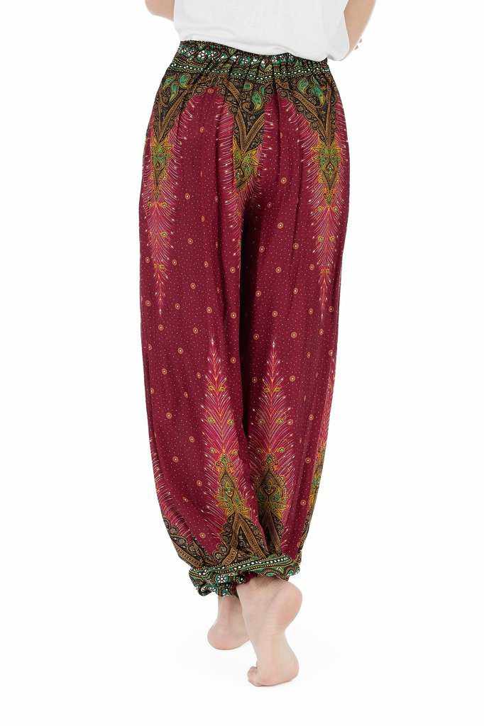 Women Burgundy Harem Pants - Lannaclothesdesign Shop