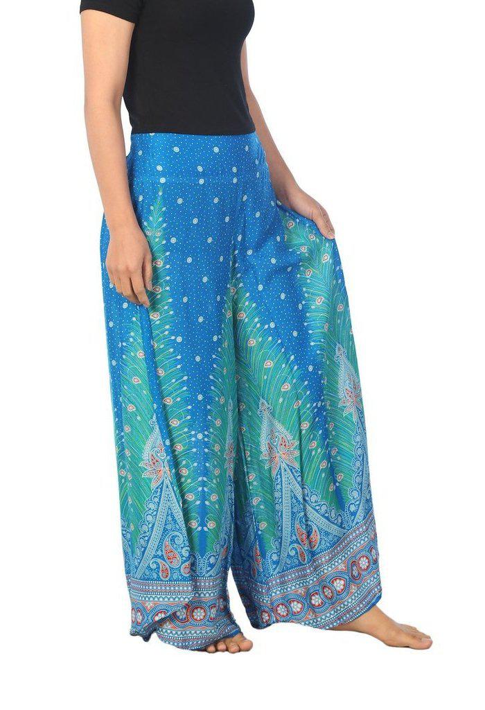 Womens Peacock Design Palazzo Pants - Lannaclothesdesign Shop