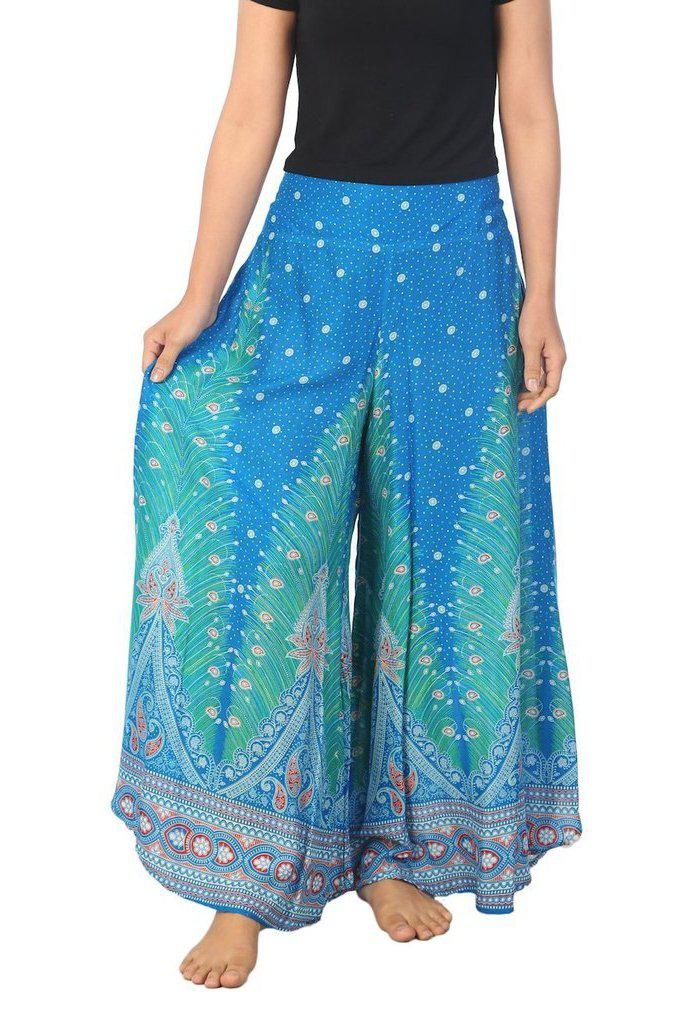Womens Peacock Design Palazzo Pants - Lannaclothesdesign Shop