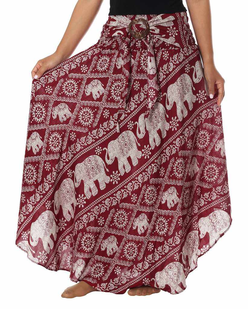 BURGUNDY BOHEMIAN ELEPHANT SKIRT - Lannaclothesdesign Shop