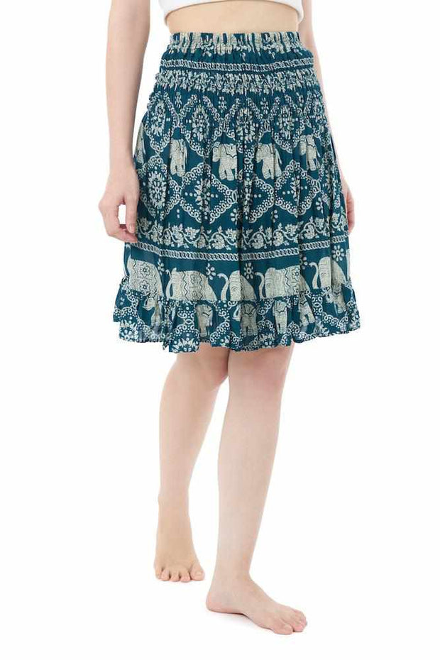 ELEPHANT PRINT SHORT BOHO SKIRT