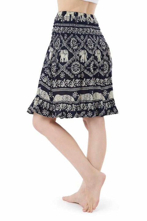 ELEPHANT PRINT SHORT BOHO SKIRT