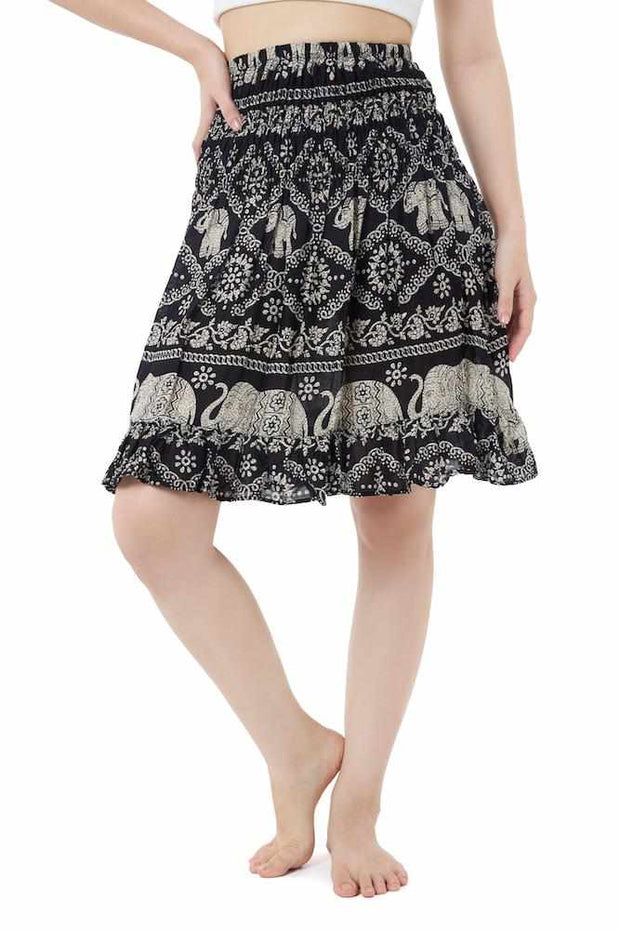 ELEPHANT PRINT SHORT BOHO SKIRT