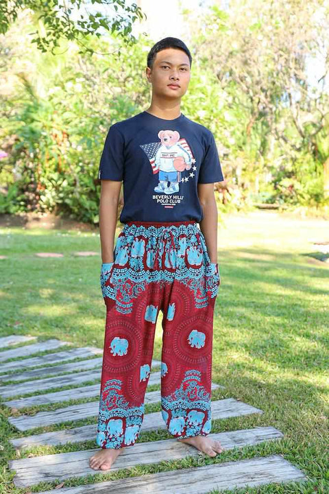 MENS BAGGY ELEPHANT PANTS-Men Pants-Lannaclothesdesign Shop-Small-Burgundy-Lannaclothesdesign Shop