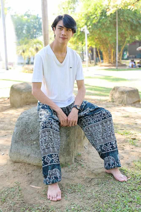 Elephant Printed HIPPIE PANTS MEN-Men Pants-Lannaclothesdesign Shop-Lannaclothesdesign Shop