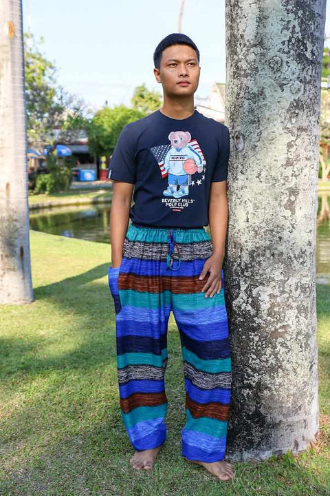 Men BLUE Striped HAREM PANTS-Men Pants-Lannaclothesdesign Shop-Lannaclothesdesign Shop