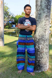 Men BLUE Striped HAREM PANTS-Men Pants-Lannaclothesdesign Shop-Small-Blue-Lannaclothesdesign Shop