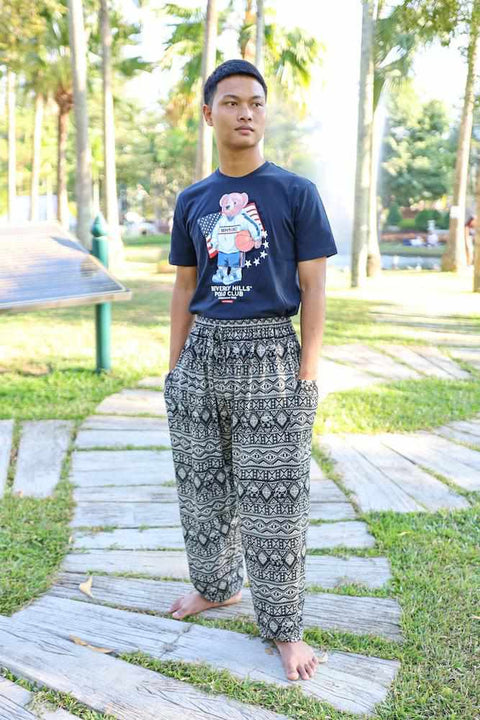 MEN Harem PANTS ELEPHANT PRINT-Men Pants-Lannaclothesdesign Shop-Lannaclothesdesign Shop