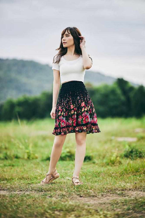 DARK BLUE FLOWER BOHO SKIRT