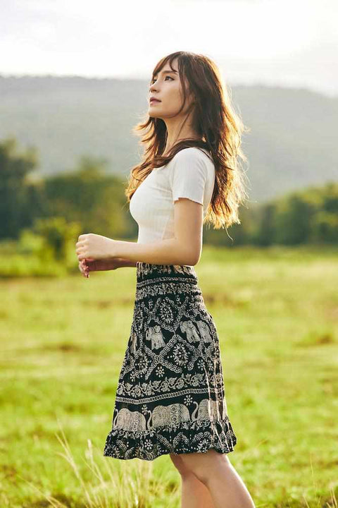 ELEPHANT PRINT SHORT BOHO SKIRT