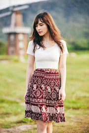 ELEPHANT PRINT SHORT BOHO SKIRT