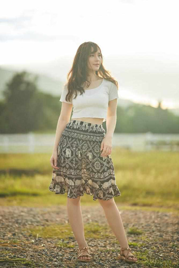 ELEPHANT PRINT SHORT BOHO SKIRT