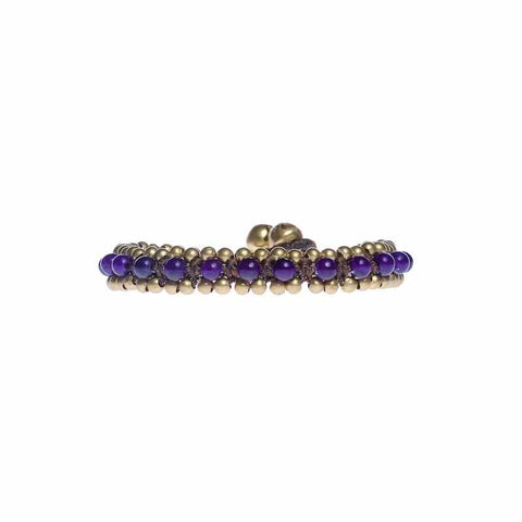 Amethyst Beads and Brass Bells Boho Bracelet-Bracelet-Lannaclothesdesign Shop-Lannaclothesdesign Shop