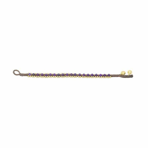 Amethyst Beads and Brass Bells Boho Bracelet-Bracelet-Lannaclothesdesign Shop-Lannaclothesdesign Shop