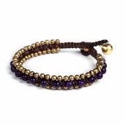 Amethyst Beads and Brass Bells Boho Bracelet-Bracelet-Lannaclothesdesign Shop-Lannaclothesdesign Shop