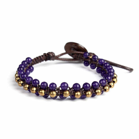 Amethyst Beads and Brass Bells Boho Bracelet-Bracelet-Lannaclothesdesign Shop-Lannaclothesdesign Shop