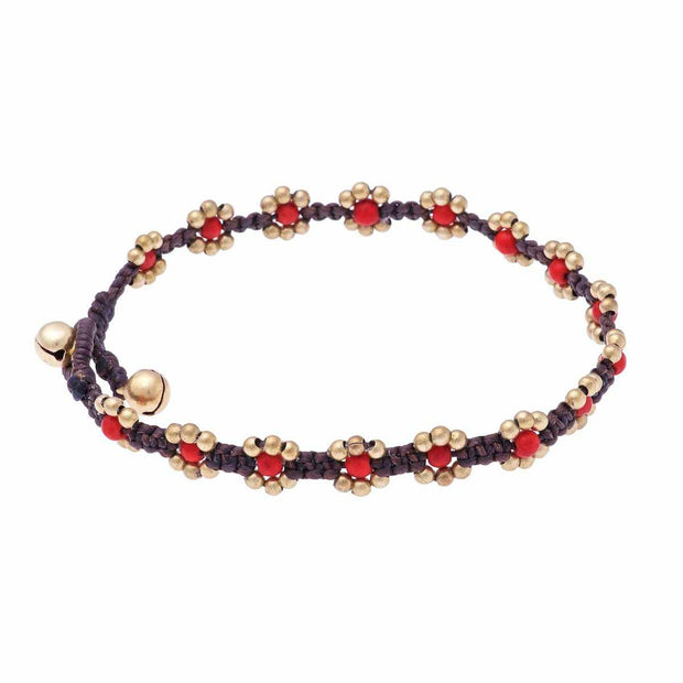 Beaded Flower Anklet-Anklet-Lannaclothesdesign Shop-Red-Lannaclothesdesign Shop