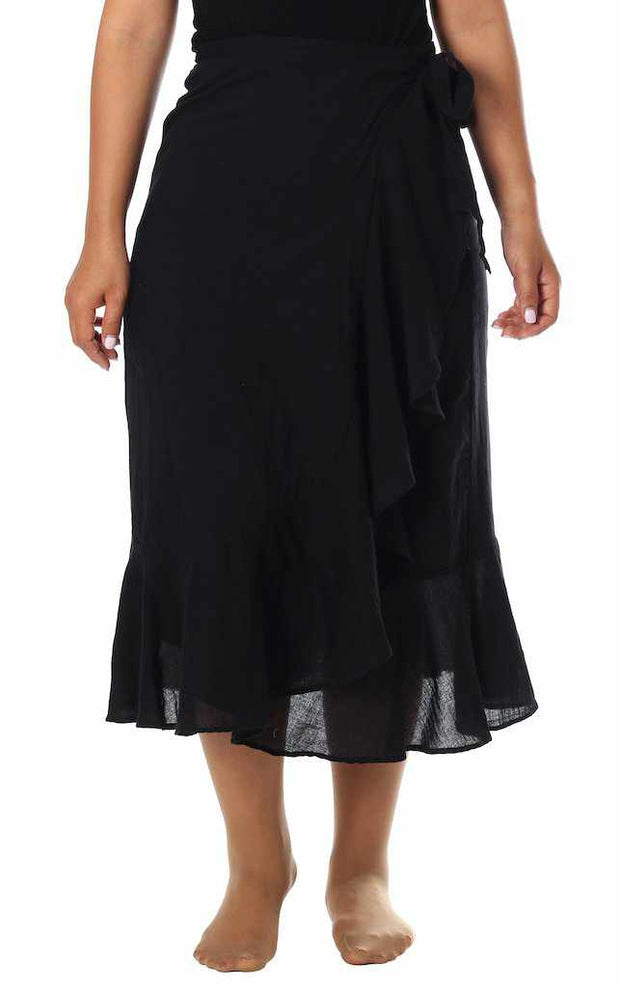 BLACK COTTON MIDI SKIRT-Rayon Skirt-Lannaclothesdesign Shop-Lannaclothesdesign Shop