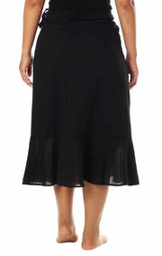 BLACK COTTON MIDI SKIRT-Rayon Skirt-Lannaclothesdesign Shop-Lannaclothesdesign Shop