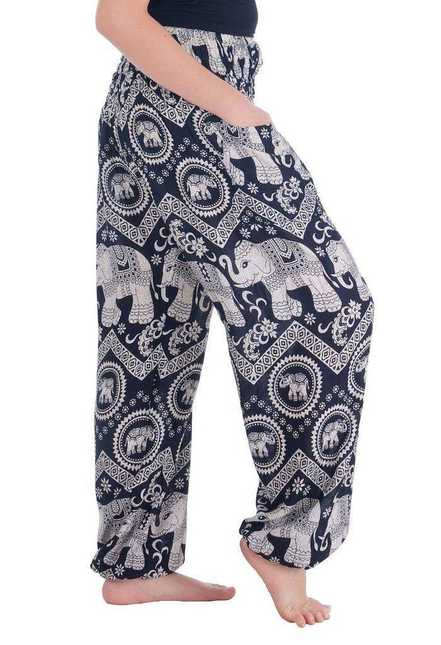 Black Elephant Harem Pants-Smocked-Lannaclothesdesign Shop-Lannaclothesdesign Shop