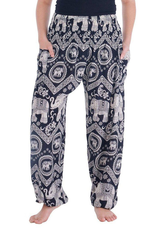 Black Elephant Harem Pants-Smocked-Lannaclothesdesign Shop-Small-Black-Lannaclothesdesign Shop