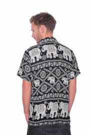 Black Elephant Print Aloha Short Sleeve-Men Shirt-Lannaclothesdesign Shop-Small-Lannaclothesdesign Shop