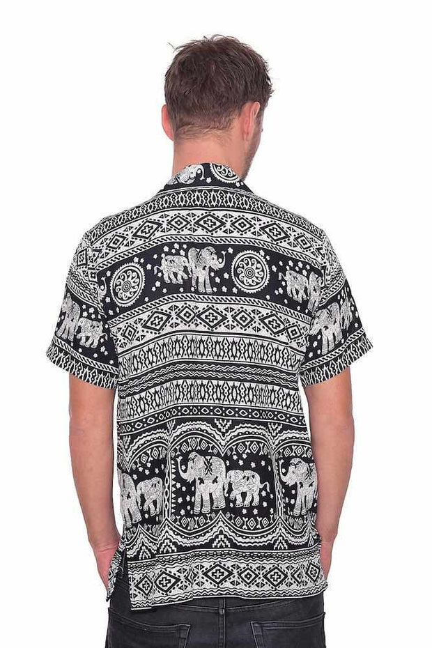 Black Elephant Print BUTTON UP SHIRT-Men Shirt-Lannaclothesdesign Shop-Small-Lannaclothesdesign Shop