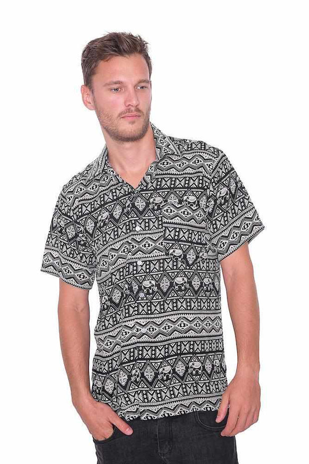 BLACK Hawaiian Aloha Short Sleeve-Men Shirt-Lannaclothesdesign Shop-Small-Lannaclothesdesign Shop