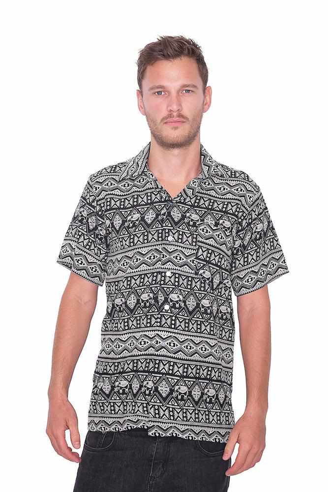 BLACK Hawaiian Aloha Short Sleeve - Lannaclothesdesign Shop