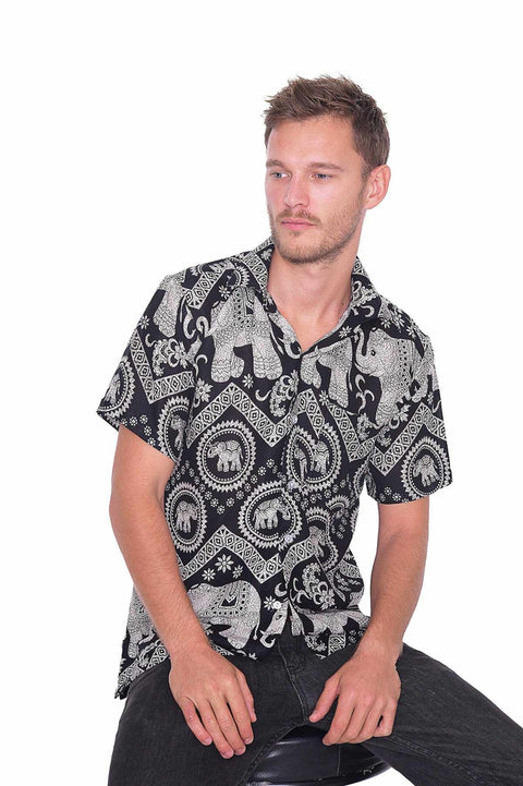 Black HAWAIIAN Short Sleeve Casual Shirt-Men Shirt-Lannaclothesdesign Shop-Small-Lannaclothesdesign Shop