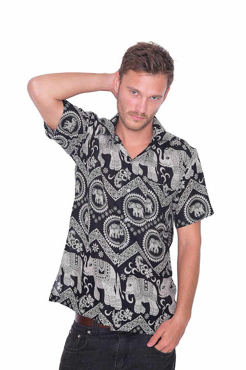 Black HAWAIIAN Short Sleeve Casual Shirt-Men Shirt-Lannaclothesdesign Shop-Small-Lannaclothesdesign Shop