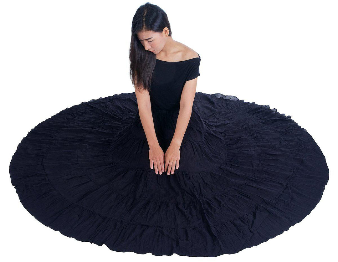 BLACK COTTON MAXI RUFFLE SKIRT - Lannaclothesdesign Shop