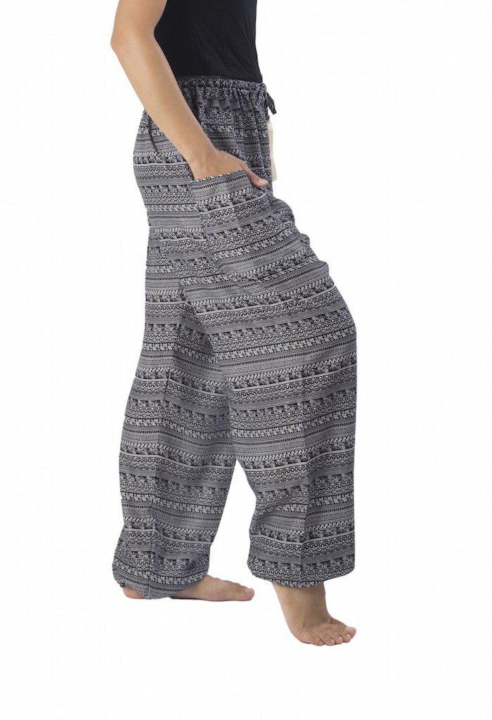 Black Paisley Drawstring Pants - Lannaclothesdesign Shop