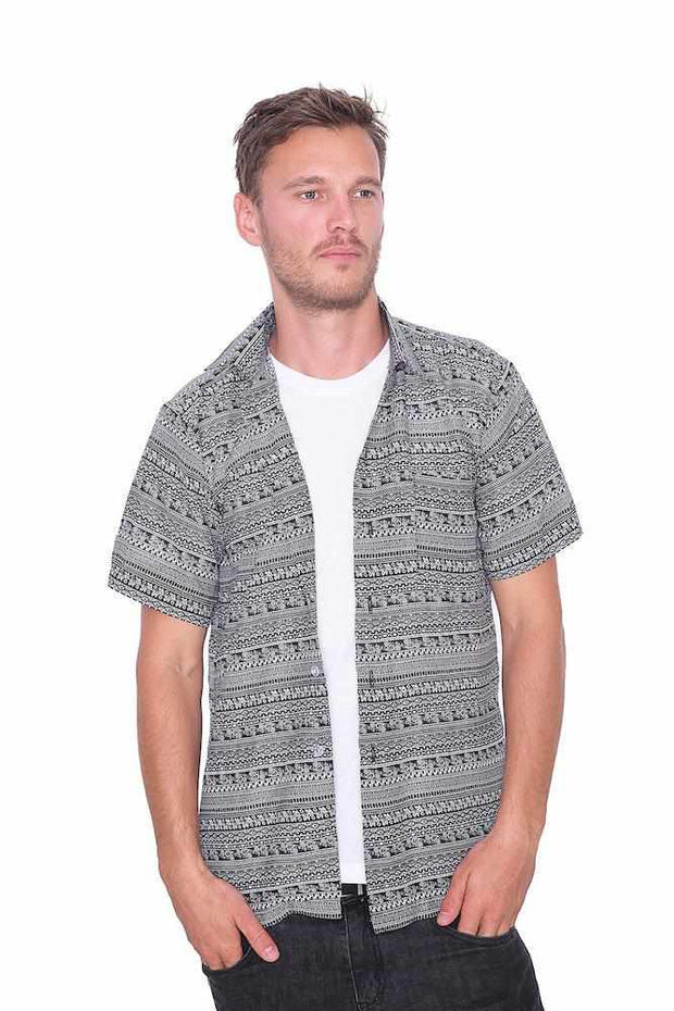 BLACK Short Sleeve Casual Aloha Beach Shirt-Men Shirt-Lannaclothesdesign Shop-Small-Lannaclothesdesign Shop
