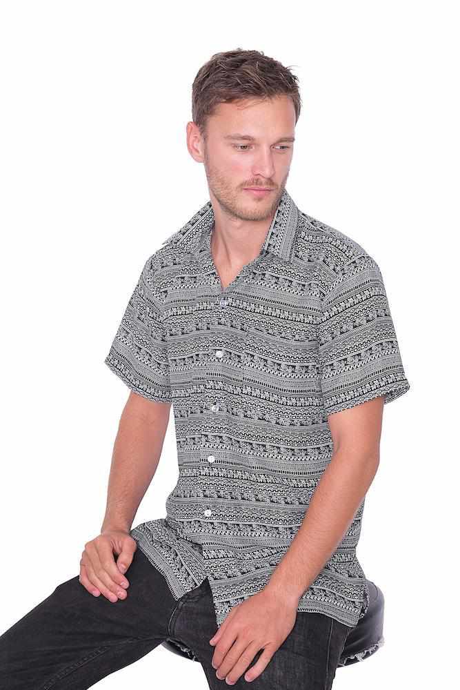 BLACK Short Sleeve Casual Aloha Beach Shirt - Lannaclothesdesign Shop