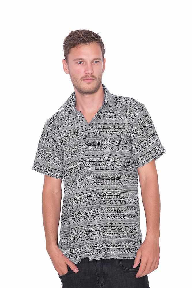 BLACK Short Sleeve Casual Aloha Beach Shirt - Lannaclothesdesign Shop