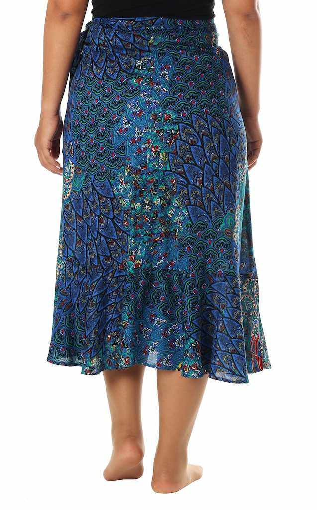 BLUE BOHO MIDI WRAP SKIRT - Lannaclothesdesign Shop