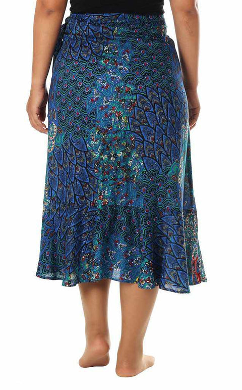 BLUE BOHO MIDI WRAP SKIRT-Rayon Skirt-Lannaclothesdesign Shop-Lannaclothesdesign Shop