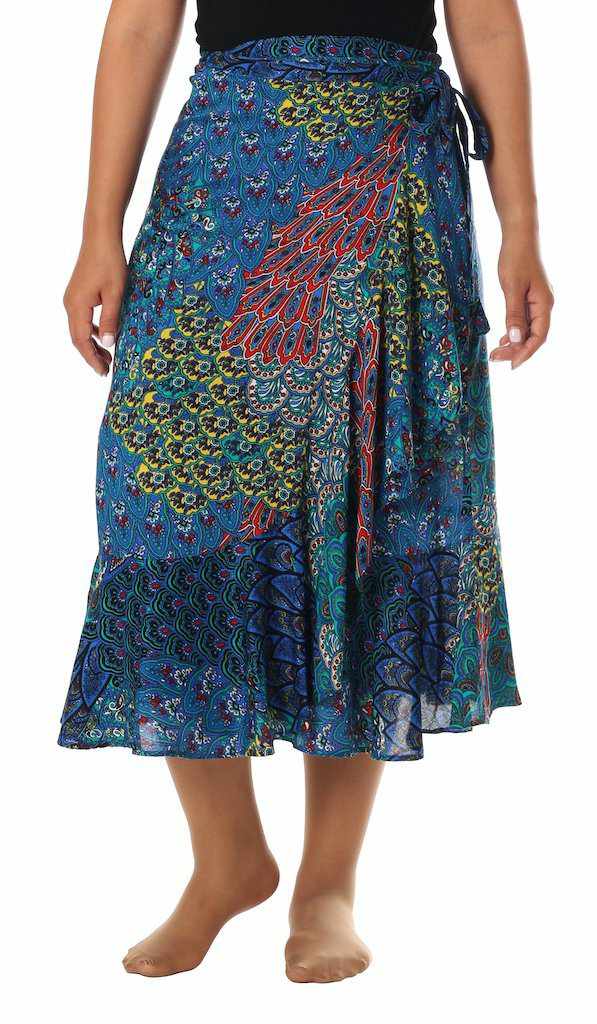 BLUE BOHO MIDI WRAP SKIRT-Rayon Skirt-Lannaclothesdesign Shop-XS/S-Blue-Lannaclothesdesign Shop