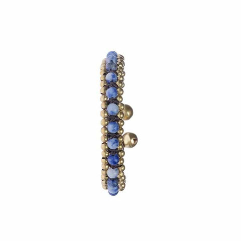 Blue Sodalitz Beads and Brass Bells Boho Bracelet-Bracelet-Lannaclothesdesign Shop-Lannaclothesdesign Shop