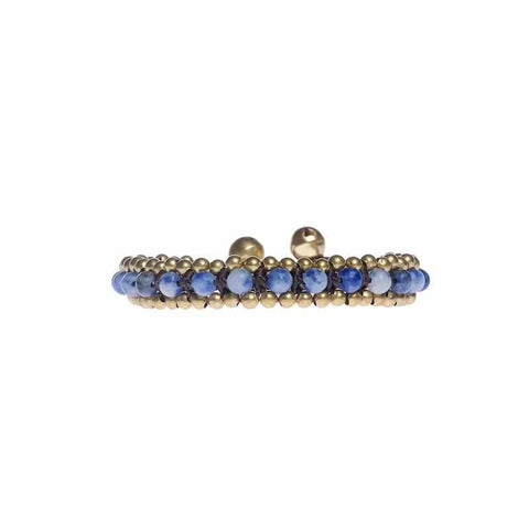 Blue Sodalitz Beads and Brass Bells Boho Bracelet-Bracelet-Lannaclothesdesign Shop-Lannaclothesdesign Shop