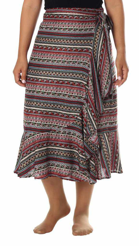 BOHEMIAN MIDI WRAP SKIRT-Rayon Skirt-Lannaclothesdesign Shop-Lannaclothesdesign Shop