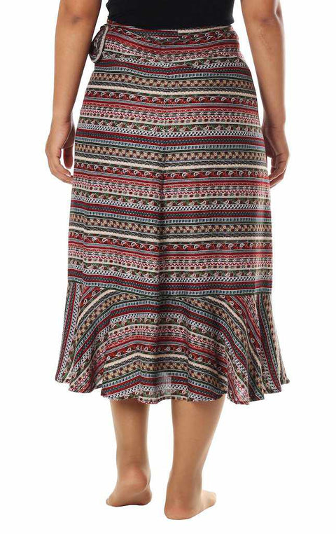 BOHEMIAN MIDI WRAP SKIRT-Rayon Skirt-Lannaclothesdesign Shop-Lannaclothesdesign Shop