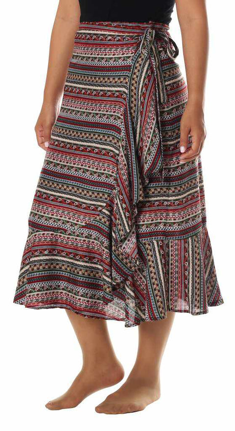 BOHEMIAN MIDI WRAP SKIRT-Rayon Skirt-Lannaclothesdesign Shop-XS/S-Lannaclothesdesign Shop